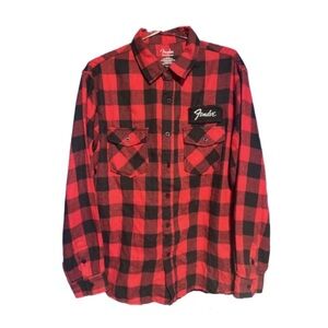 (SOLD)Fender men’s flannel shirt xl red black